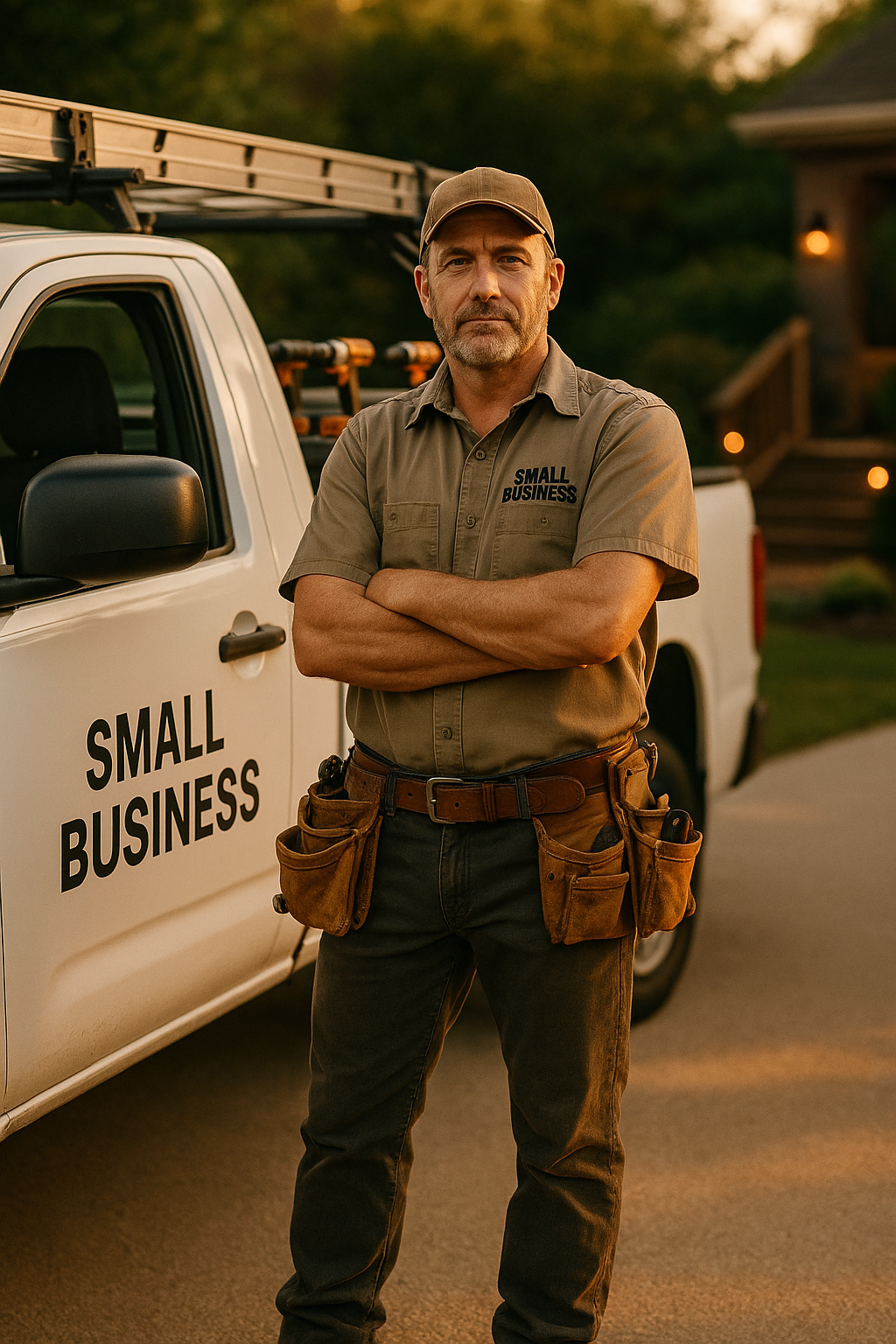 Independent contractor business owner with work truck and tools